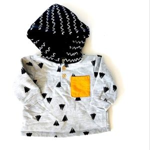 Black & Grey hoodie with Gold Pocket sz 3m Geometric Design Mountains Trees Tent